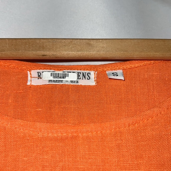 Russ Berens 100% Linen Slit Solid Orange Short Sleeve Pleated Back Maxi Dress - mordernwear.com Russ Berens 100% Linen Slit Solid Orange Short Sleeve Pleated Back Maxi Dress - mordernwear.com